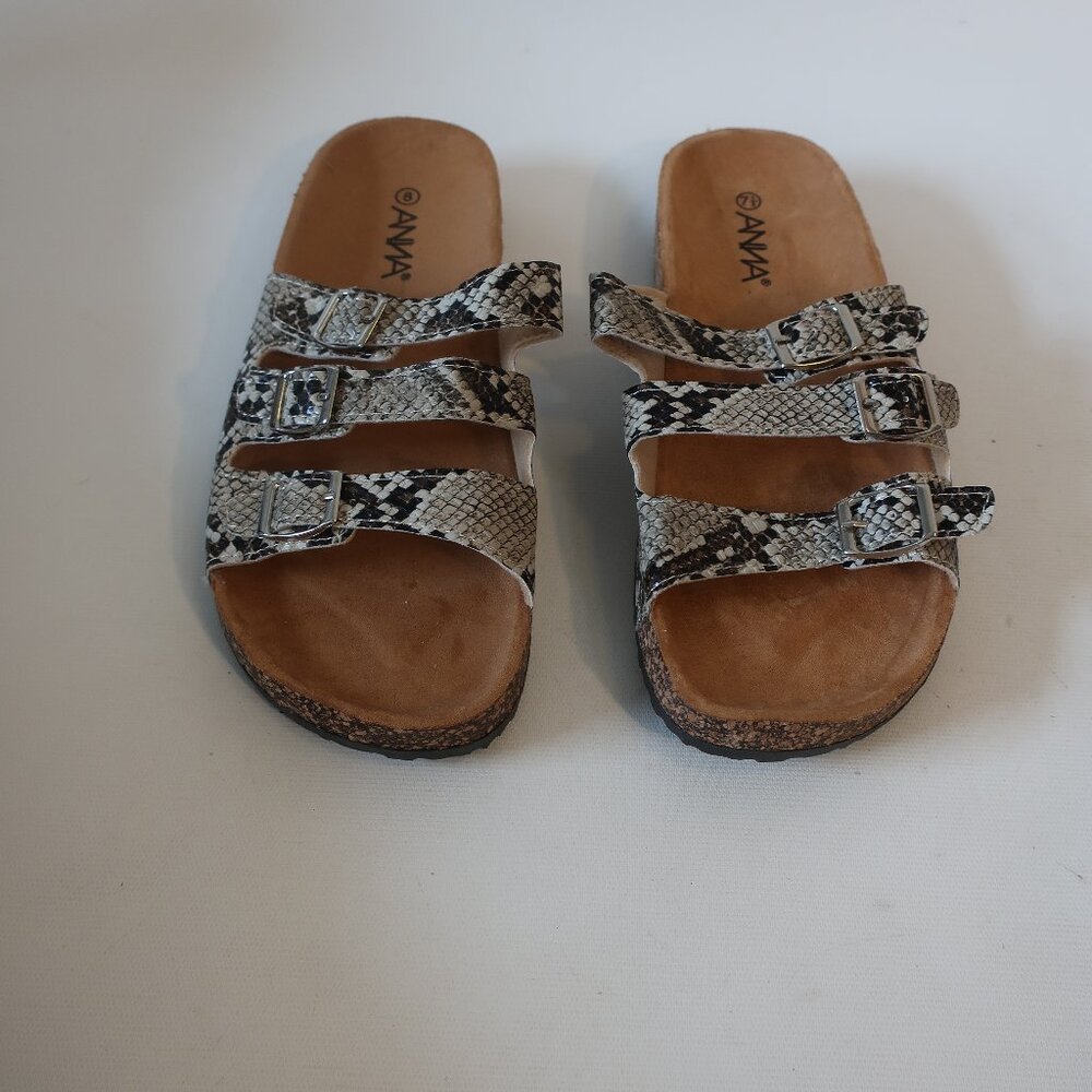 NWOT Womens ANNA Brown, Gray Print Leather Slide Sandals LEFT 7.5/RIGHT 8